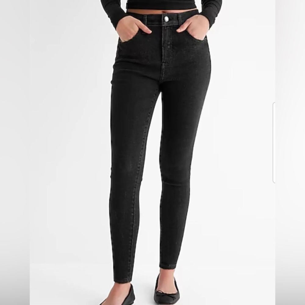 Express High Waisted 4-Way Hyper Stretch Skinny Jeans Size 4R Grayish Black